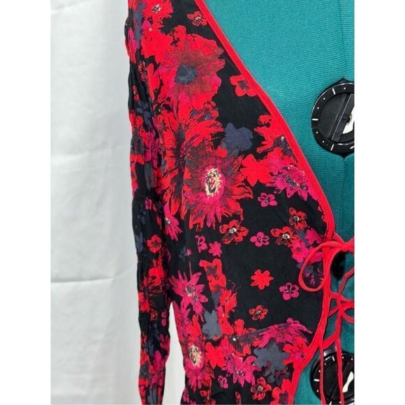 Free People Red Floral Tie Front Cardigan | Sz M, NWT - Picture 3 of 8